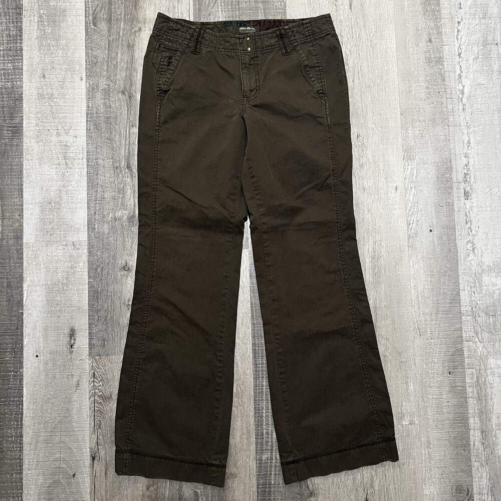 Eddie Bauer Women's Brown Baggy Boot Cut Low Rise Pants Outdoor Outfitter Sz 8